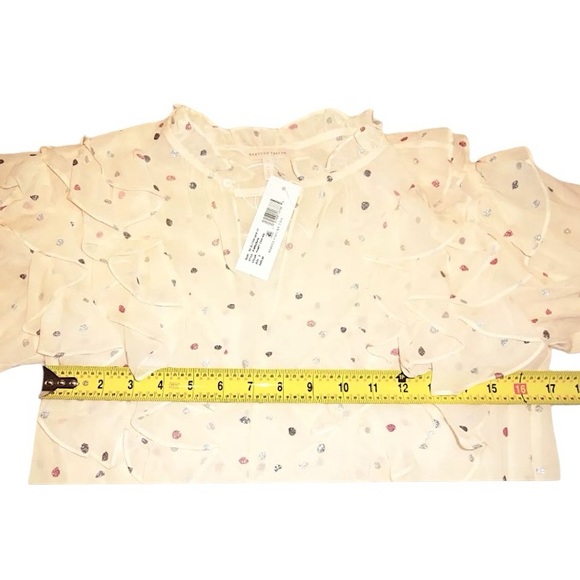$425 Rebecca Taylor 100% Silk Top 2 XSmall Glitter Shimmering Dots Ruffled NWT - Picture 8 of 13